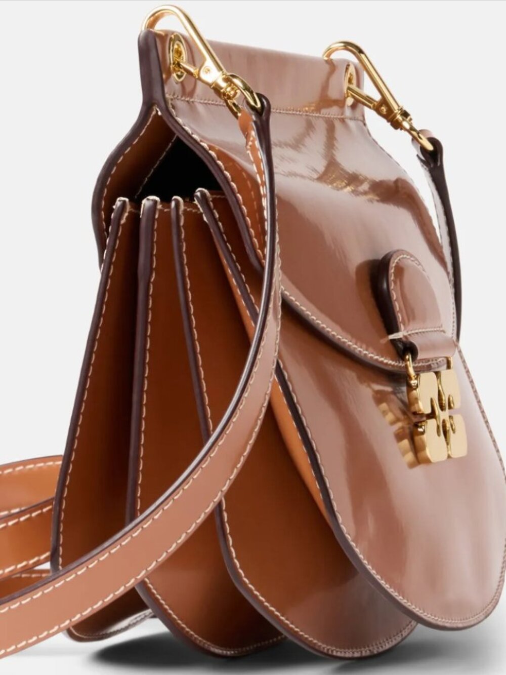 Ganni Brown Leather Shoulder Bag with Gold Hardware